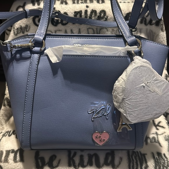 NWT Karl Lagerfeld Blue Crossbody Bag With Baby Pouch With Silver Hardware - Picture 2 of 11